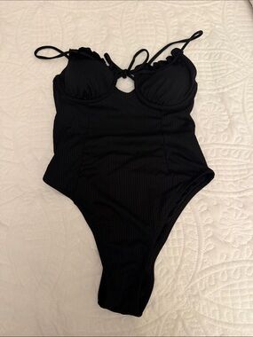 Celebrity Pink Black Ribbed One-Piece Swimsuit
